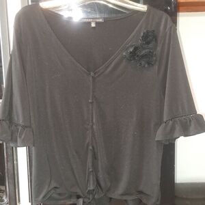 Adrienne Vittadini Black Blouse with Floral Accent